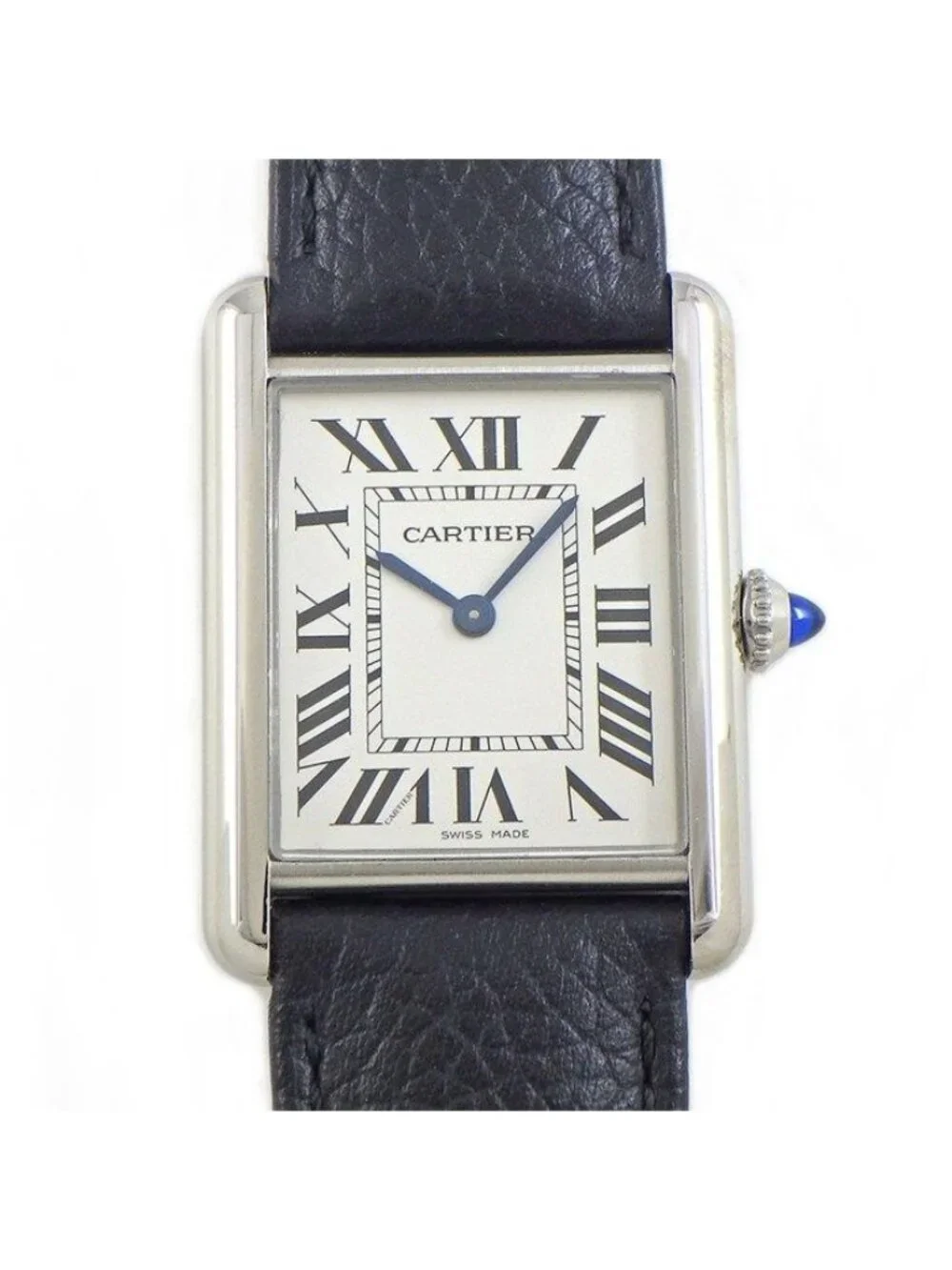 Cartier Watch Tank Must LM Silver Dial Roman Index SS Leather Quartz Analog